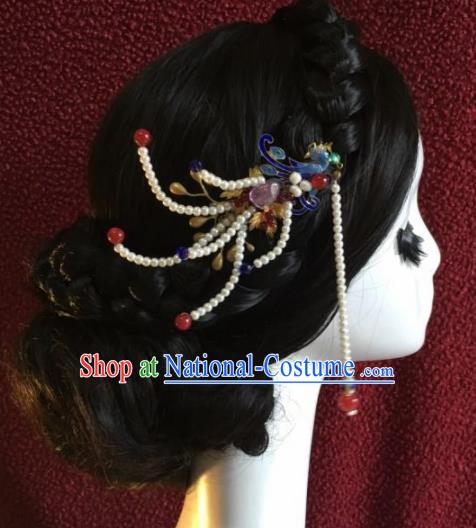 Top Grade Chinese Ancient Bride Wedding Cloisonne Phoenix Hairpins Tassel Step Shake Traditional Hair Accessories Headdress for Women