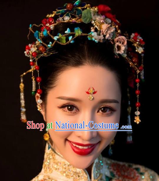 Top Grade Chinese Ancient Bride Wedding Flowers Hair Crown Hairpins Traditional Hair Accessories Headdress for Women