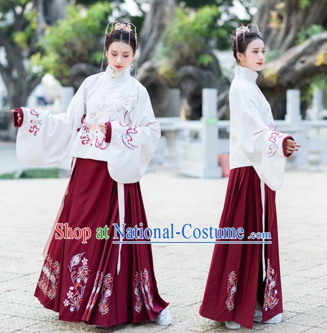 Traditional Chinese Ming Dynasty Hanfu Dress Ancient Nobility Lady Embroidered Replica Costume for Women