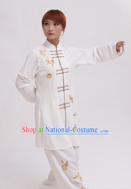 Chinese Traditional Tai Chi White Costume Martial Arts Tai Ji Competition Clothing for Women