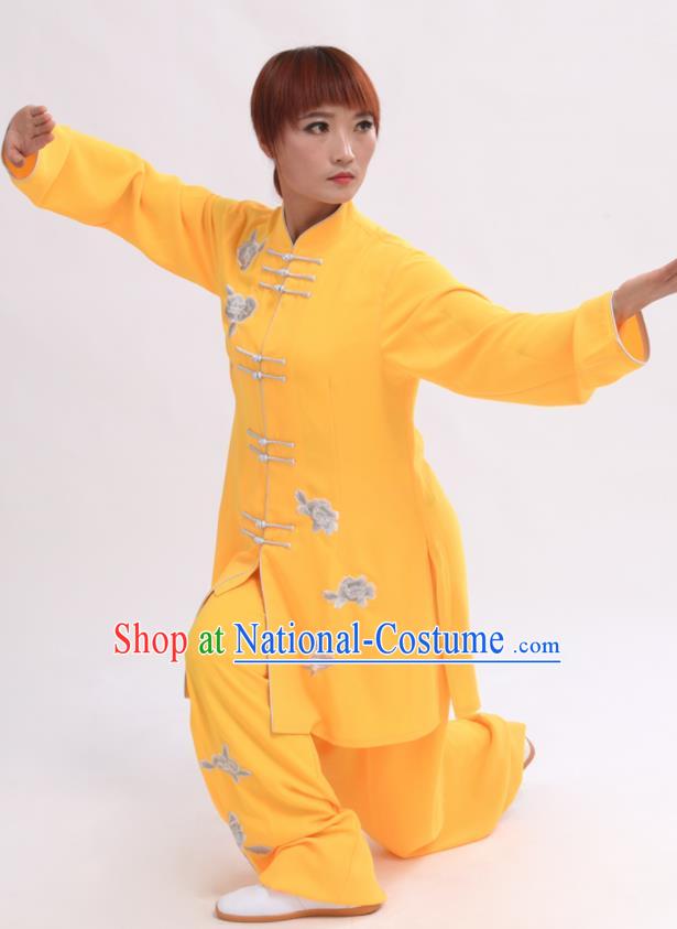 Chinese Traditional Tai Chi Yellow Costume Martial Arts Tai Ji Competition Clothing for Women