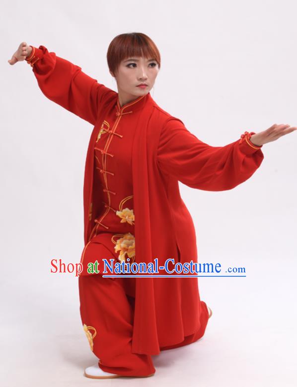 Chinese Traditional Tai Chi Red Costume Martial Arts Tai Ji Competition Clothing for Women