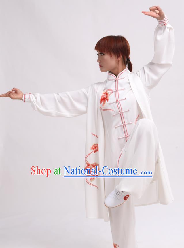 Chinese Traditional Tai Chi Printing Red Peony Costume Martial Arts Tai Ji Competition Clothing for Women