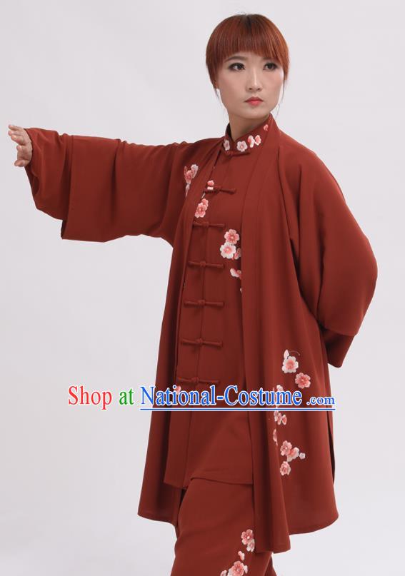 Chinese Traditional Tai Chi Rust Red Costume Martial Arts Tai Ji Competition Clothing for Women