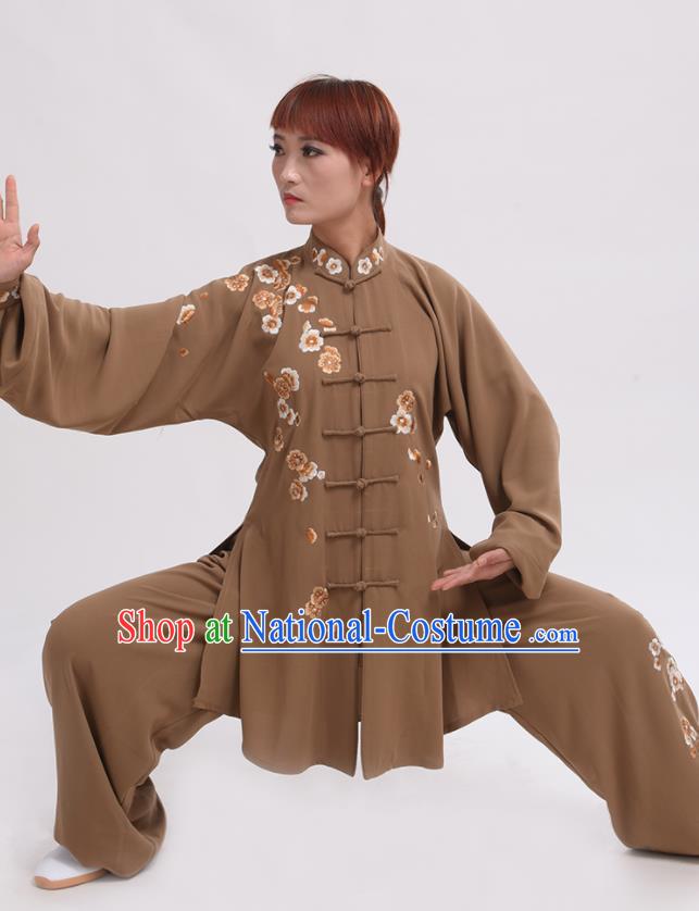 Chinese Traditional Tai Chi Light Brown Costume Martial Arts Tai Ji Competition Clothing for Women