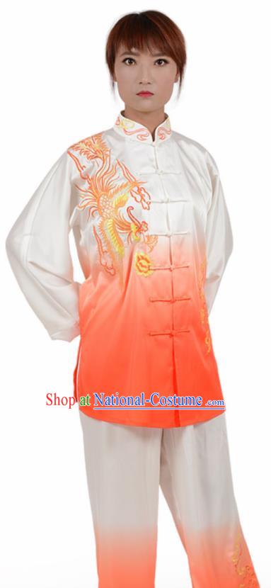 Chinese Traditional Kung Fu Embroidered Phoenix Orange Costume Martial Arts Tai Ji Competition Clothing for Women