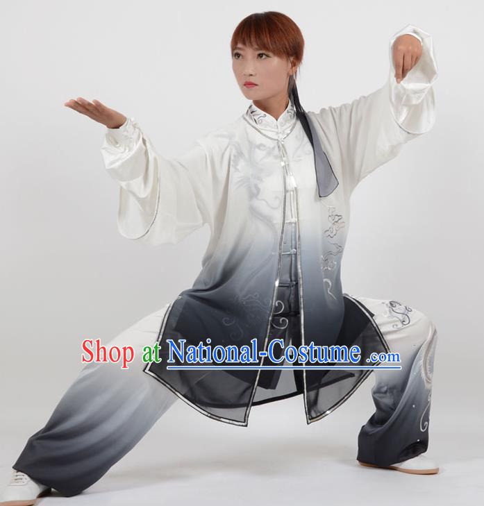 Chinese Traditional Kung Fu Embroidered Phoenix Black Costume Martial Arts Tai Ji Competition Clothing for Women