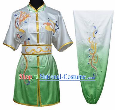 Chinese Traditional Kung Fu Embroidered Clouds Green Costume Martial Arts Tai Ji Competition Clothing for Men