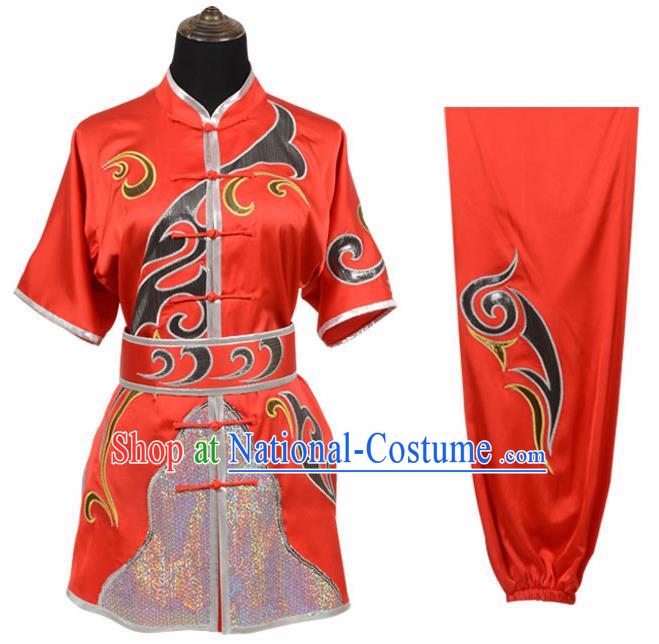 Chinese Traditional Kung Fu Embroidered Red Costume Martial Arts Tai Ji Competition Clothing for Men