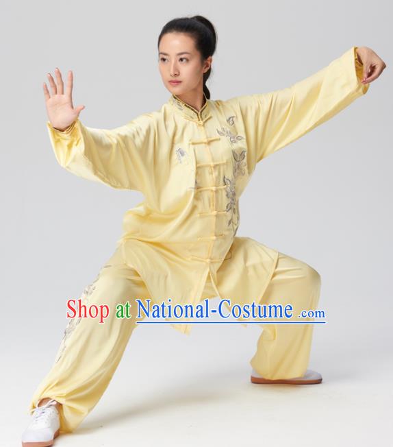 Chinese Traditional Tai Chi Yellow Costume Martial Arts Competition Embroidered Clothing for Women