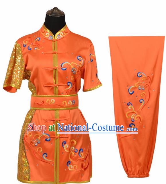 Chinese Traditional Kung Fu Orange Costume Martial Arts Tai Ji Competition Clothing for Women