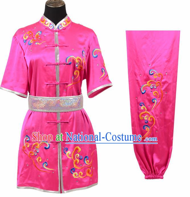 Chinese Traditional Kung Fu Rosy Costume Martial Arts Tai Ji Competition Clothing for Women