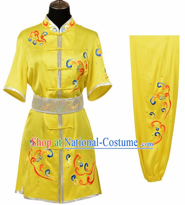 Chinese Traditional Kung Fu Yellow Costume Martial Arts Tai Ji Competition Clothing for Women