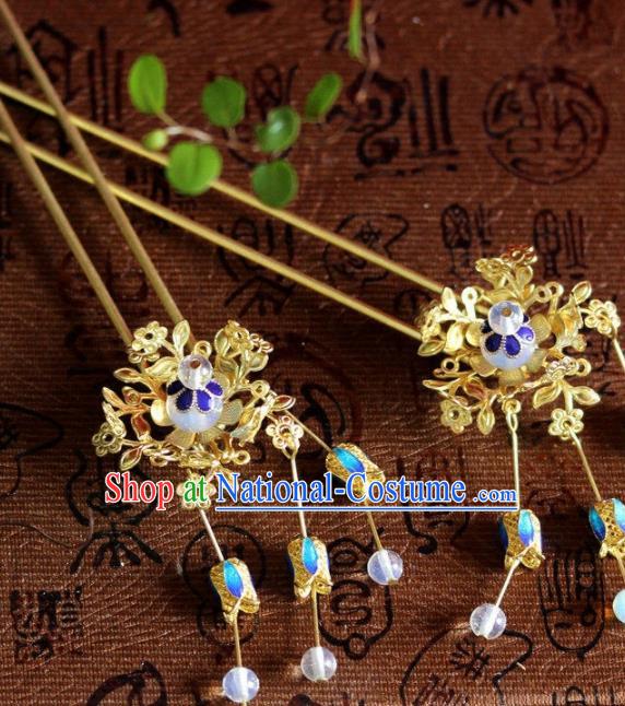 Top Grade Chinese Ancient Bride Wedding Tassel Golden Hairpins Traditional Hair Accessories Headdress for Women