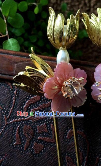 Top Grade Chinese Ancient Bride Wedding Pink Shell Flowers Hairpins Traditional Hair Accessories Headdress for Women