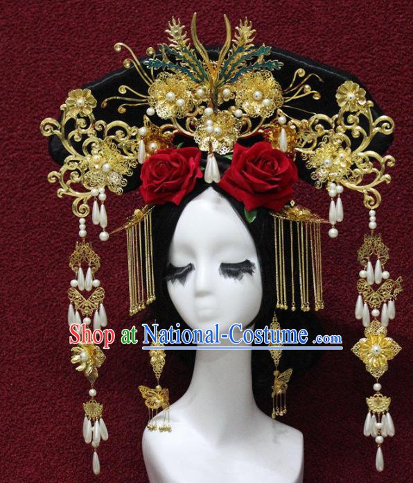 Top Grade Chinese Ancient Qing Dynasty Queen Phoenix Coronet Hairpins Traditional Hair Accessories Headdress for Women