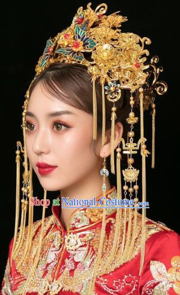 Handmade Chinese Ancient Bride Phoenix Coronet Hairpins Traditional Hair Accessories Headdress for Women