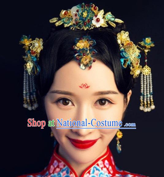 Handmade Chinese Ancient Hairpins Cloisonne Hair Comb Traditional Hair Accessories Headdress for Women