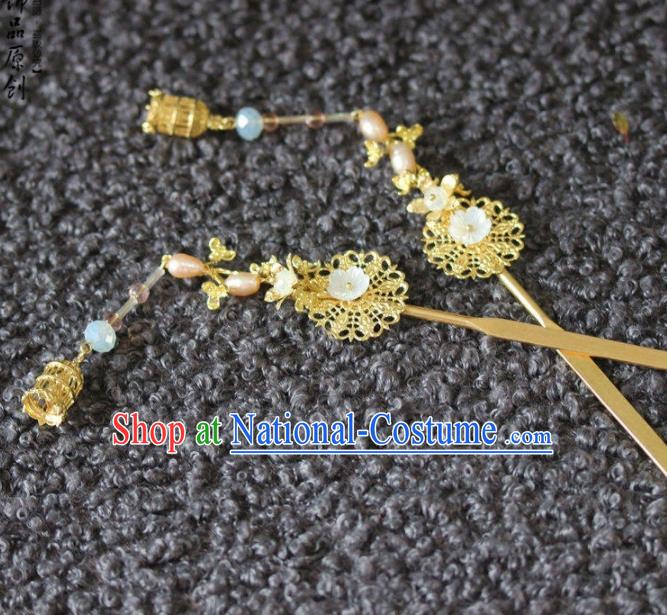 Handmade Chinese Ancient Pearls Golden Hairpins Traditional Hair Accessories Headdress for Women