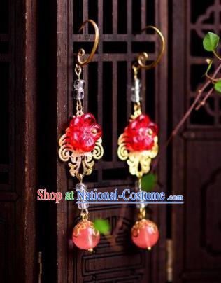 Chinese Handmade Hanfu Red Flower Earrings Traditional Ancient Palace Ear Accessories for Women