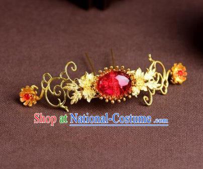 Handmade Chinese Ancient Princess Red Hairpins Traditional Hair Accessories Headdress for Women