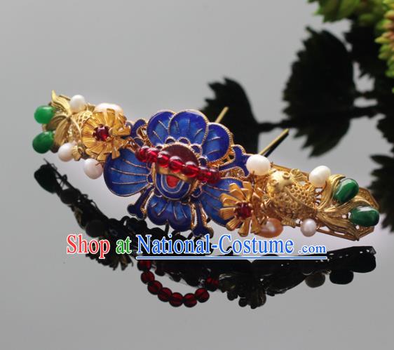 Handmade Chinese Ancient Princess Goldfish Lotus Hairpins Traditional Hair Accessories Headdress for Women