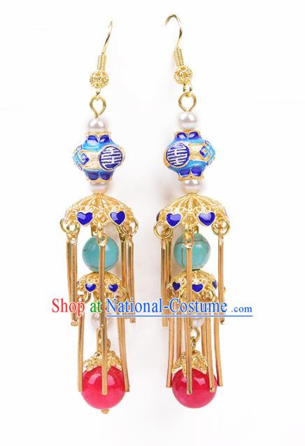 Chinese Handmade Hanfu Blueing Earrings Traditional Ancient Palace Ear Accessories for Women