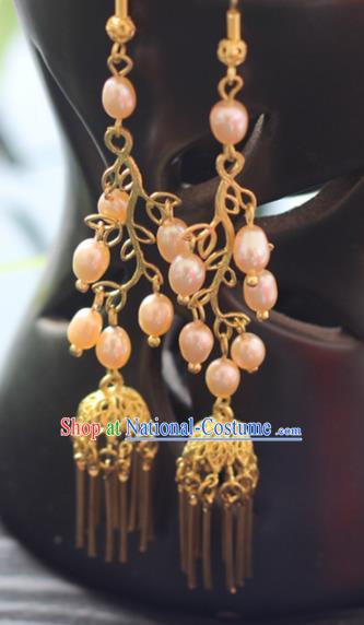 Chinese Handmade Hanfu Pearls Earrings Traditional Ancient Palace Ear Accessories for Women