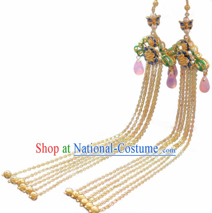 Chinese Handmade Hanfu Cloisonne Earrings Traditional Ancient Palace Ear Accessories for Women