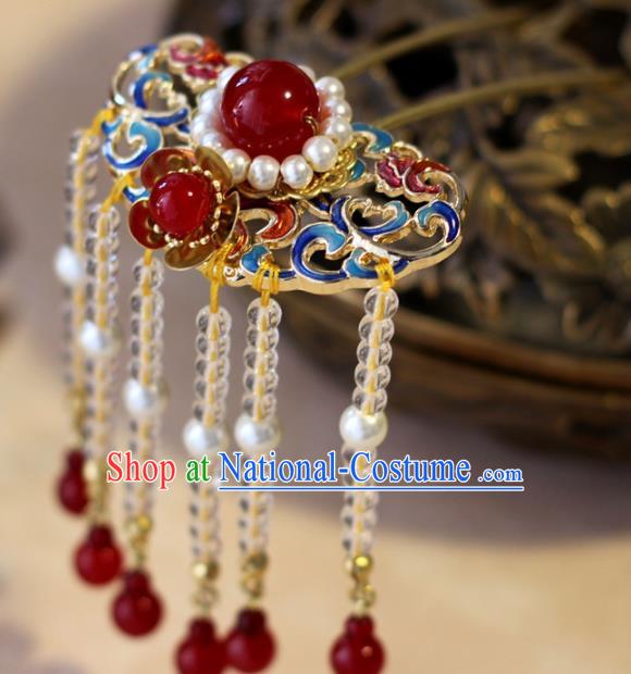 Handmade Chinese Ancient Palace Blueing Tassel Hairpins Traditional Hair Accessories Headdress for Women