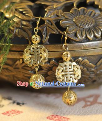 Chinese Handmade Hanfu Golden Earrings Traditional Ancient Palace Ear Accessories for Women