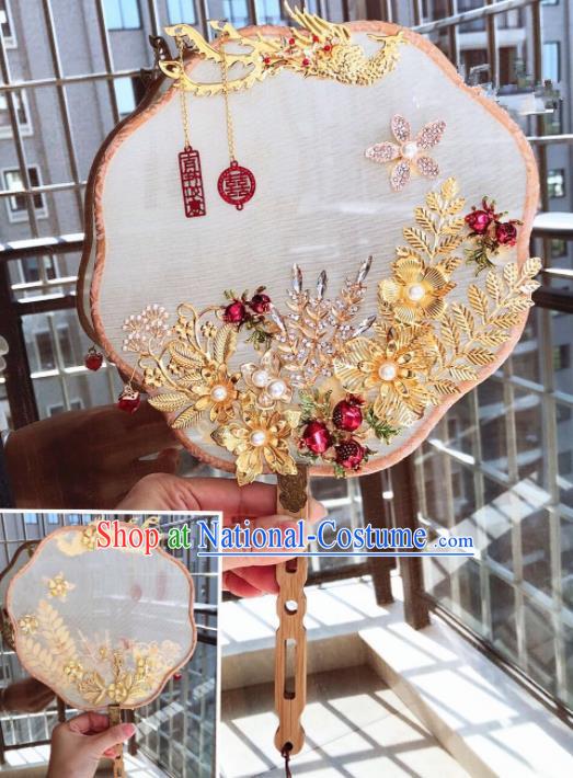 Chinese Handmade Bride Phoenix Palace Fans Wedding Accessories Classical Round Fan for Women