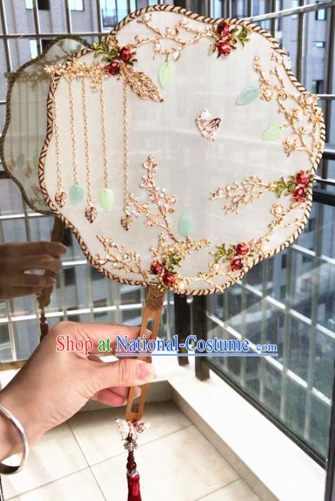 Chinese Handmade Bride Pomegranate Palace Fans Wedding Accessories Classical Round Fan for Women