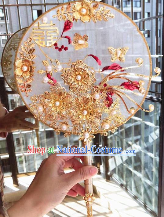 Chinese Handmade Bride Palace Fans Wedding Accessories Classical Round Fan for Women