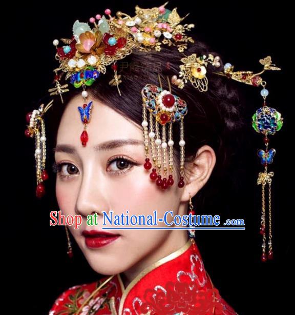 Handmade Chinese Ancient Princess Phoenix Coronet Blueing Hairpins Traditional Hair Accessories Headdress for Women