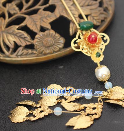 Handmade Chinese Ancient Princess Golden Leaf Tassel Hairpins Traditional Hair Accessories Headdress for Women