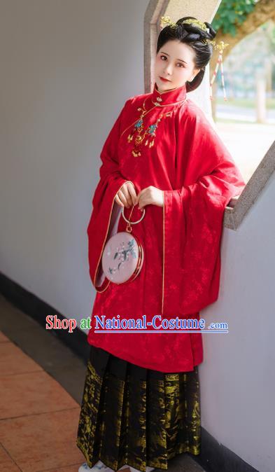 Chinese Traditional Ming Dynasty Wedding Historical Costume Ancient Bride Embroidered Hanfu Dress for Women