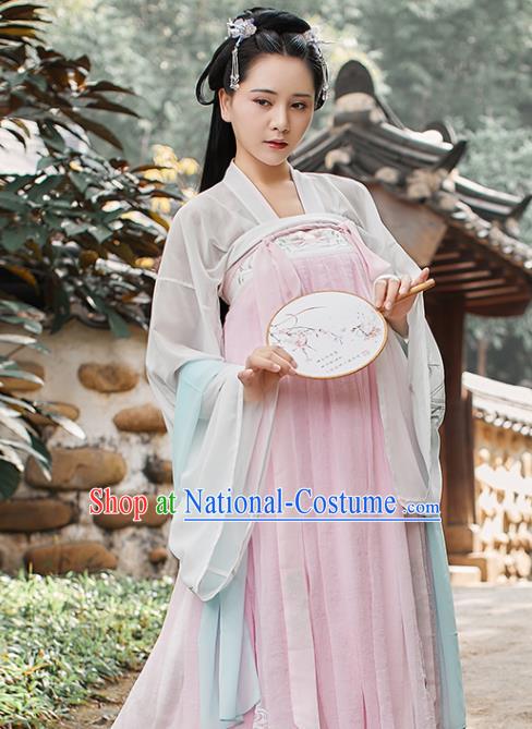 Chinese Traditional Tang Dynasty Historical Costume Ancient Aristocratic Lady Embroidered Hanfu Dress for Women