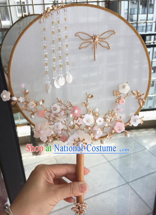 Chinese Handmade Bride Plum Blossom Palace Fans Wedding Accessories Classical Round Fan for Women