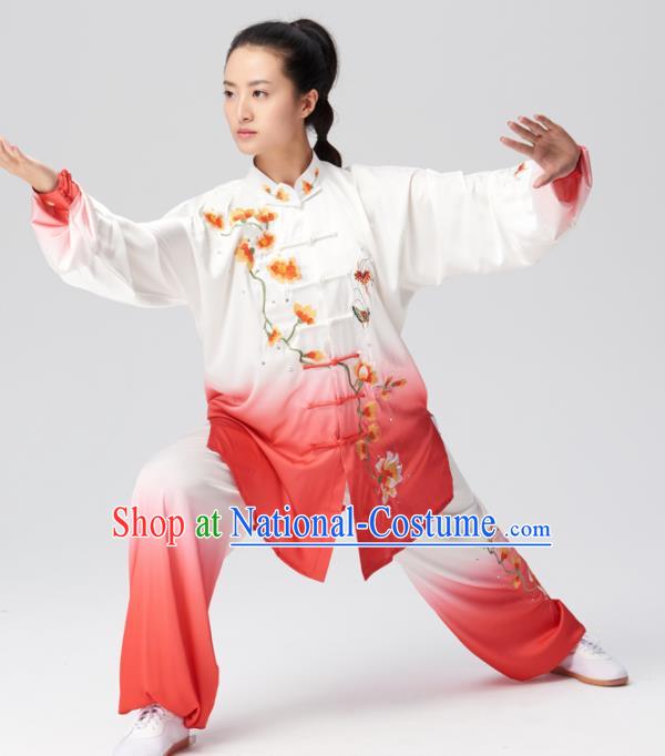 Chinese Traditional Tai Chi Group Embroidered Mangnolia Costume Martial Arts Kung Fu Competition Clothing for Women