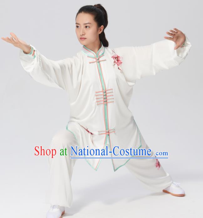 Chinese Traditional Tai Chi Group Printing Peony Costume Martial Arts Kung Fu Competition Clothing for Women