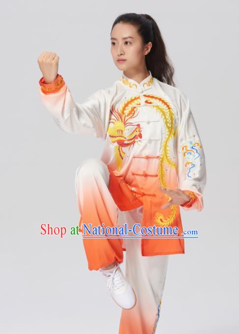 Chinese Traditional Tai Chi Group Printing Phoenix Costume Martial Arts Kung Fu Competition Clothing for Women