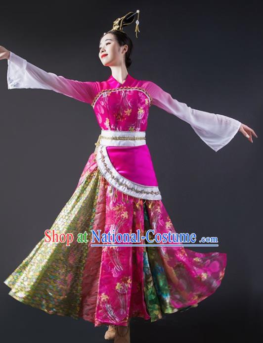 Chinese Traditional Classical Dance Costume Palace Peri Dance Rosy Dress for Women