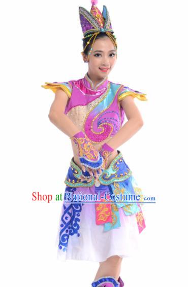 Chinese Traditional Mongol Nationality Costume Mongolian Ethnic Folk Dance Purple Clothing for Women