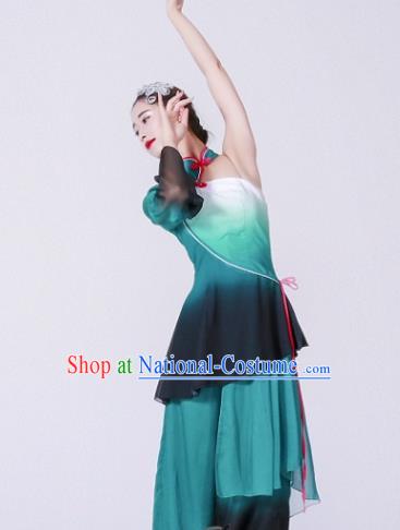 Chinese Traditional Classical Dance Costume Umbrella Dance Green Dress for Women