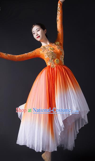 Chinese Traditional Chorus Orange Dress Modern Dance Stage Performance Costume for Women