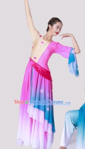 Chinese Traditional Classical Dance Costume Umbrella Dance Rosy Dress for Women