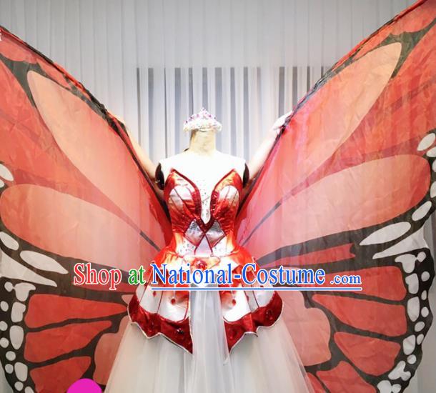 Chinese Traditional Red Butterfly Dance Dress Modern Dance Stage Performance Costume for Women