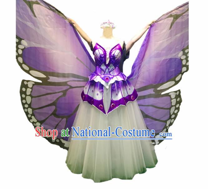 Chinese Traditional Purple Butterfly Dance Dress Modern Dance Stage Performance Costume for Women