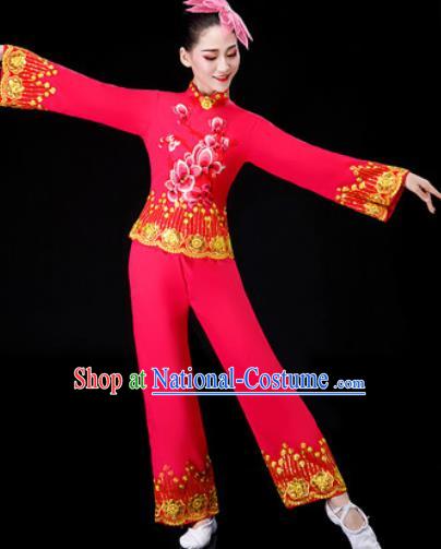 Chinese Traditional National Dance Clothing Folk Dance Yangko Dance Red Clothing for Women